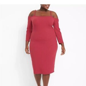 LANE BRYANT COLD SHOULDER LONG SLEEVE RIBBED BODYCON MIDI DRESS Sz 18/20
